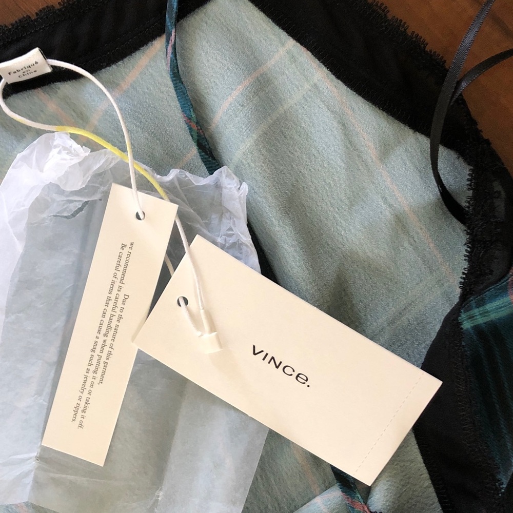 New Vince Plaid Lace Trim Dress - Picture 13 of 16